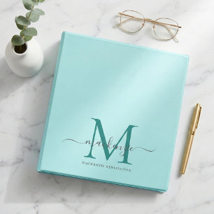 Classeur Monogramme Bleu Aqua Élégant Moderne