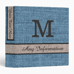 Classeur Monogramme bleu de toile de toile de jute de