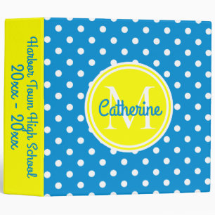 Classeur Monogramme bleu et blanc d'été de polka de point