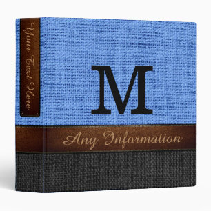 Classeur Monogramme bleu et noir Burlap rustique Jute