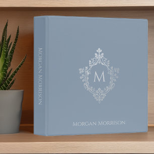 Classeur Monogramme bleu poussiéreux Élégante crête Vintage