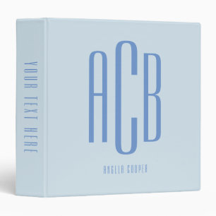 Classeur Monogramme bleu simple à trois lettres