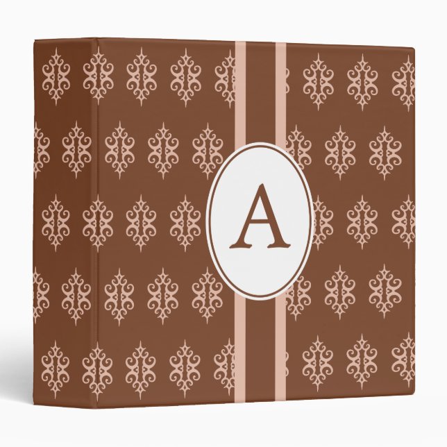 Classeur Monogramme Brown dentelle Mariage Scrapbook Classe (Devant/Côté)