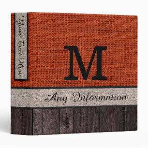 Classeur Monogramme Burlap Russe Jute Look Bois #5