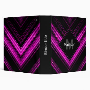 Classeur Monogramme chevron métallisé rose chaud noir brill
