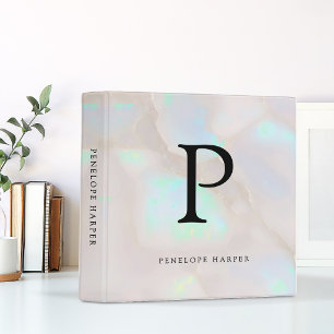 Classeur Monogramme chic holographique opale iridescent