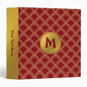 Classeur Monogramme chinois traditionnel rouge et or Motif