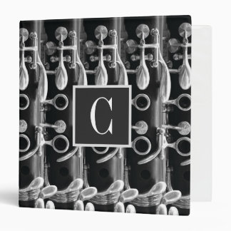 Classeur Monogramme Clarinet personnalisé et nom noir et bl