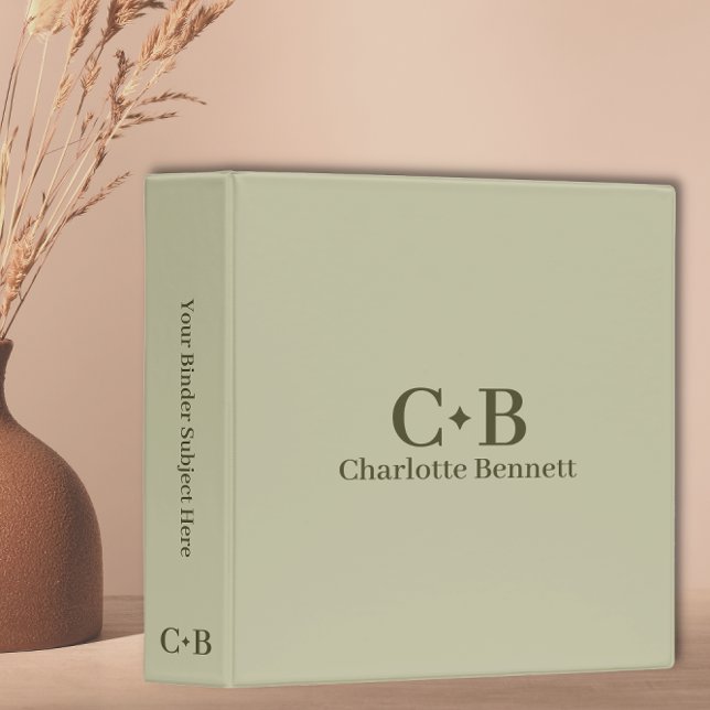 Classeur Monogramme Classic Élégant Vert Sage Minimal (Créateur téléchargé)