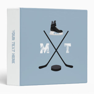 Classeur Monogramme classique de hockey sur glace bleu pous