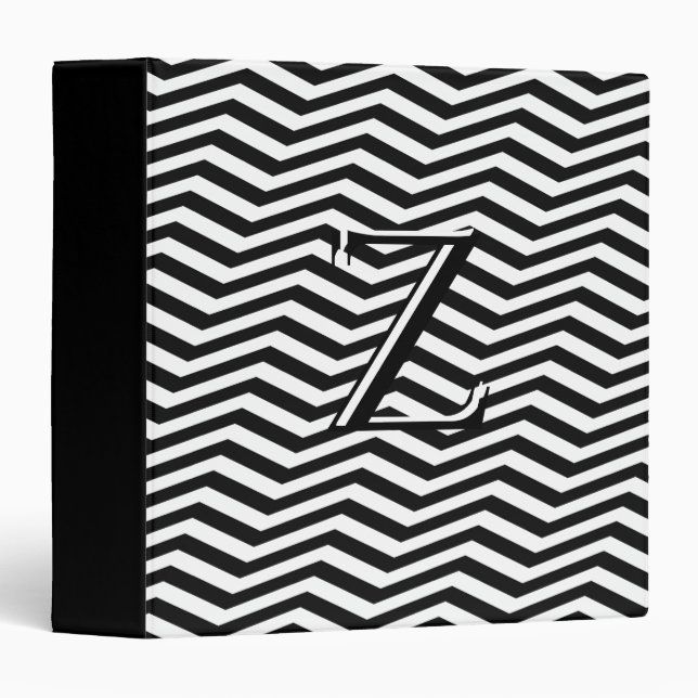 Classeur Monogramme classique noir blanc Chevron Zig Zag (Devant/Côté)