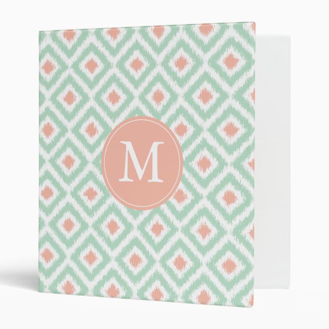 Classeur Monogramme Coral Mint Diamond Ikat Motif (Devant/intérieur)