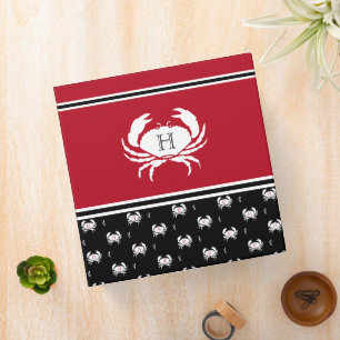 Classeur Monogramme Crabe Noir Blanc Noir Nautique 3 Anneau