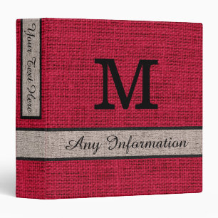 Classeur Monogramme cramoisi de toile de toile de jute de