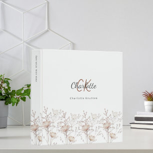 Classeur monogramme crème beige fleur sauvage
