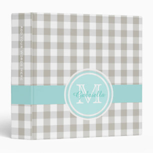 Classeur Monogramme : Cyan Et En vichy