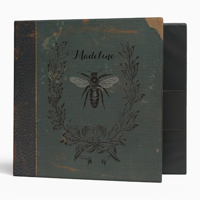 Classeur Monogramme d'abeilles français (Devant/intérieur)