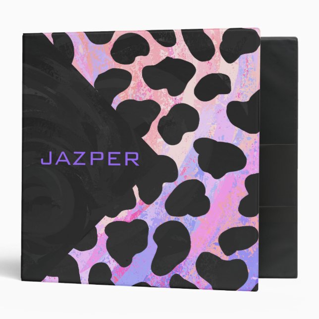 Classeur Monogramme Dalmatien noir et rose (Devant/intérieur)