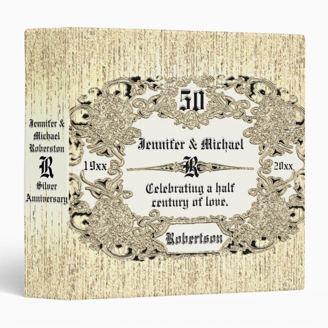 Classeur Monogramme de 50 ans d'or Mariage (Devant/Côté)