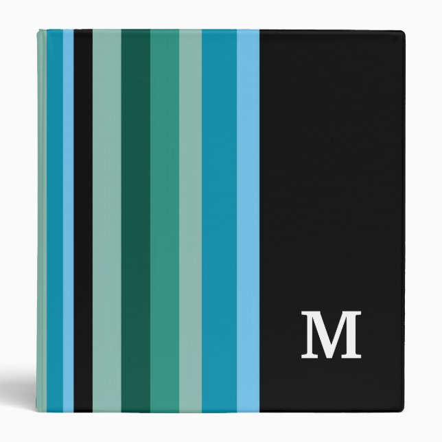 Classeur Monogramme De Bleu Aqua Moderne Et De Bande Noire (Devant)