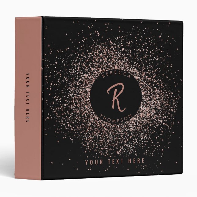 Classeur Monogramme de cadre de Parties scintillant rose ro (Devant/Côté)