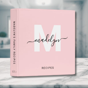 Classeur Monogramme de calligraphie rose pâle féminin