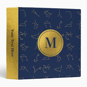 Classeur Monogramme de constellations de Zodiac bleu or et