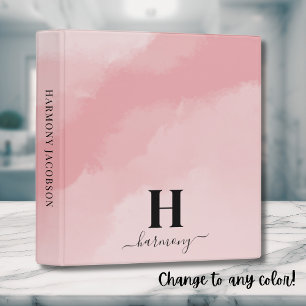 Classeur Monogramme de couleur rose blush