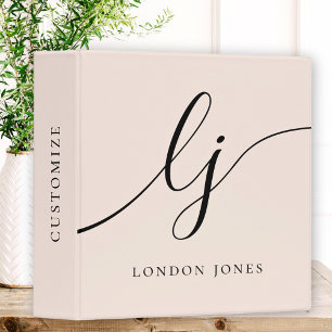 Classeur Monogramme de fille Calligraphie Blush Pink 2 init