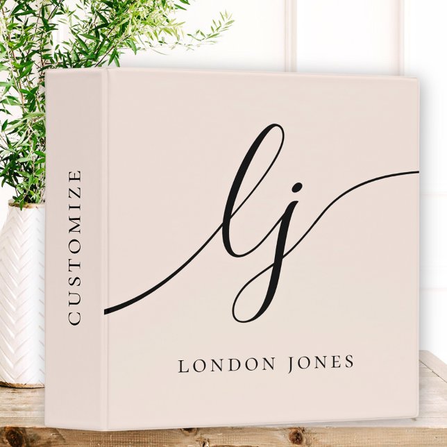 Classeur Monogramme de fille Calligraphie Blush Pink 2 init (Créateur téléchargé)