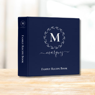 Classeur Monogramme de gerbe blanc bleu marine