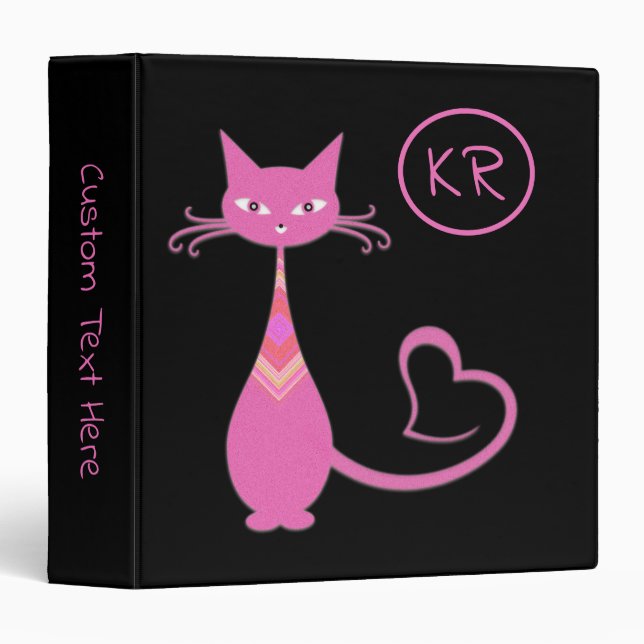 Classeur Monogramme de la queue de coeur de chaton rose les (Devant/Côté)