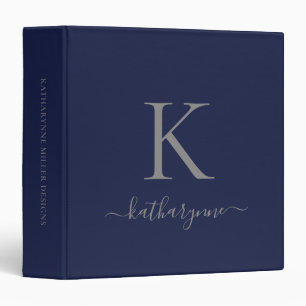 Classeur Monogramme de luxe en argent bleu marine