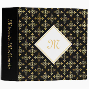 Classeur Monogramme de luxe Noir et Or Quatre Floral