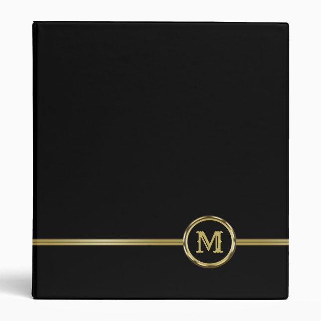Classeur Monogramme de luxe personnalisé en or sur noir (Devant)