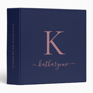 Classeur Monogramme de luxe Rose bleu marine