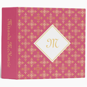 Classeur Monogramme de luxe rose et or Quatre Floral