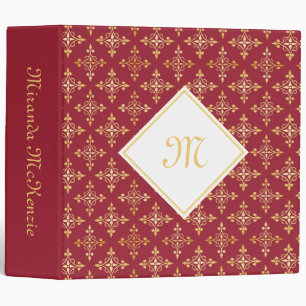 Classeur Monogramme de luxe Rouge et Or Quatre Floral