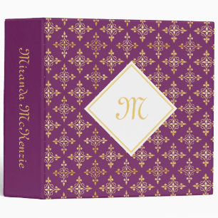 Classeur Monogramme de luxe violet et or Quatre Floral