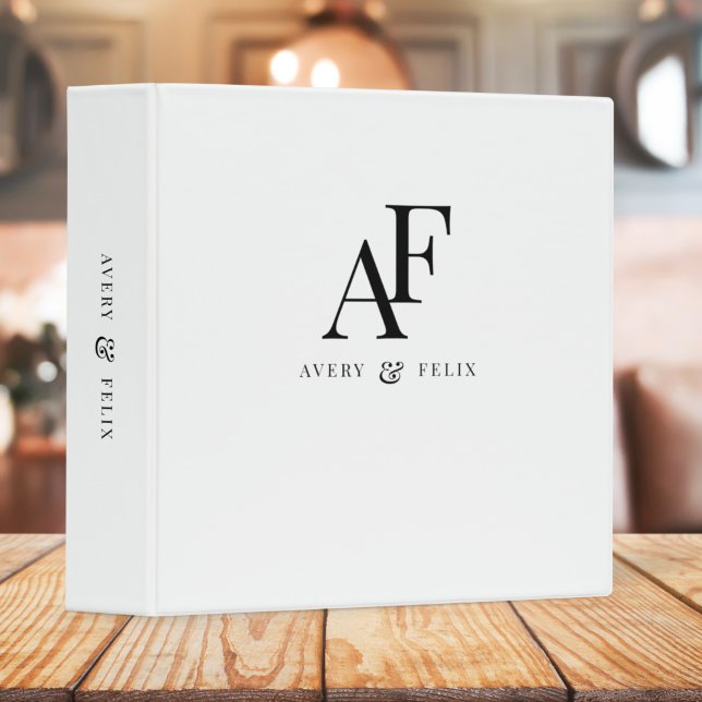 Classeur Monogramme de mariage noir et blanc élégant simple (Créateur téléchargé)