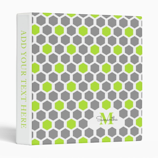 Classeur Monogramme de Motif géométrique gris vert chaux mo (Devant/Côté)