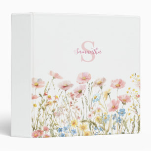Classeur Monogramme de nom aquarelle de fleur sauvage rose 