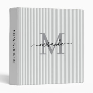 Classeur Monogramme de nom avec rayures grises et blanches 