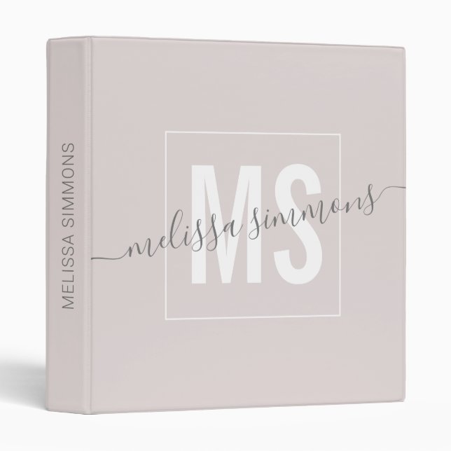 Classeur monogramme de nom de script moderne (Devant/Côté)