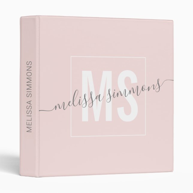 Classeur monogramme de nom de script moderne (Devant/Côté)