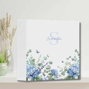 Classeur Monogramme de nom floral aquarelle bleue