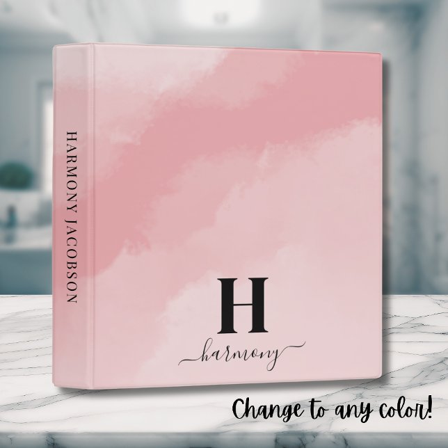 Classeur Monogramme de nom rose fardé (Blush Pink Name Monogram 3 ring binder)