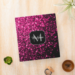 Classeur Monogramme de parties scintillant rose chaud
