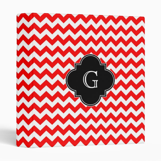Classeur Monogramme de Quatrefoil noir blanc rouge clair Ch (Devant/Côté)