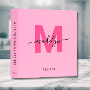 Classeur Monogramme de recette en écriture rose vif féminin
